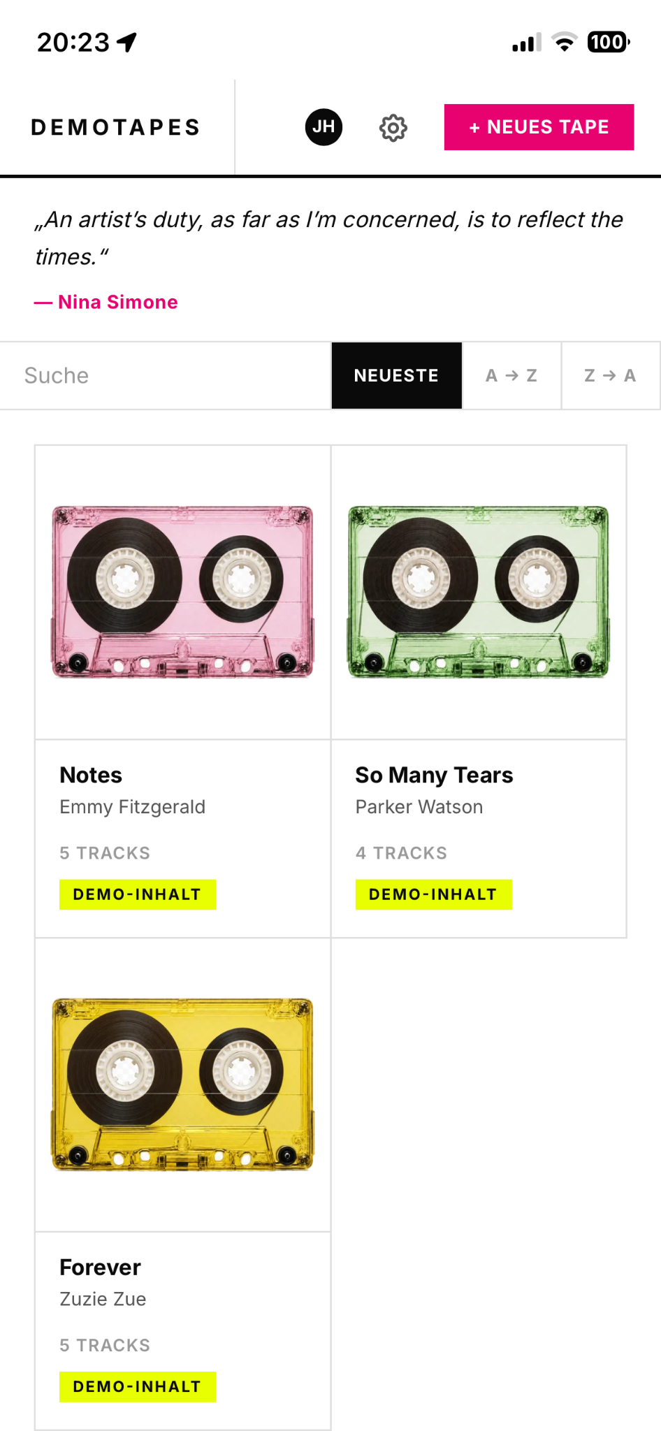 DEMOTAPES mobile preview